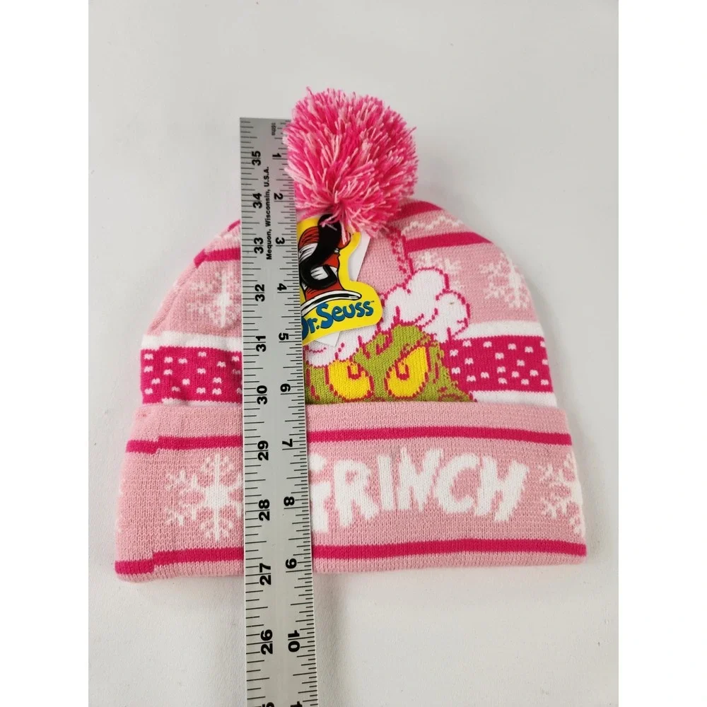 NEW Grinch Beanie stocking Hat One Size Fits Most Dr. Seuss Adult Size Pink  Pom